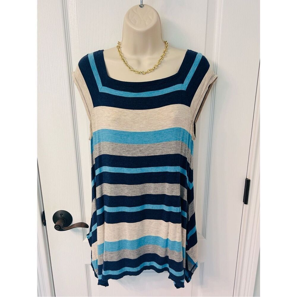 Max Studio Striped Tunic Blue/Cream/ Gray Top!